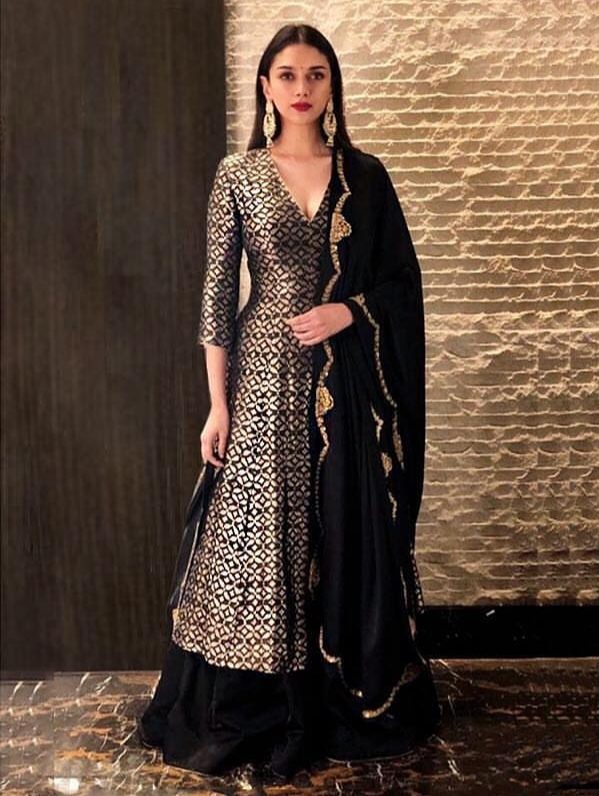aditiraohydari looks surreal in our black and white thread embroidered  Lehenga set at @priyankachopra recept… | Lehnga designs, Traditional  fashion, Indian outfits